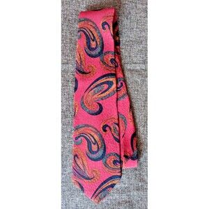 Tie 70s 80s 90s Y2K Boston Trader Silk Red Blue Brown Paisley 4 Wide 58 Long